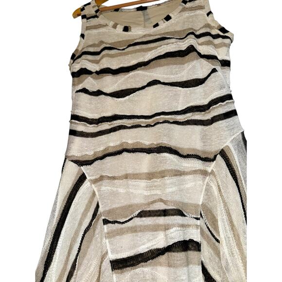 Elana Kattan NINA Asymmetrical Hem Linen Blend Dress Womens Medium Lagenlook 3D - Picture 2 of 6